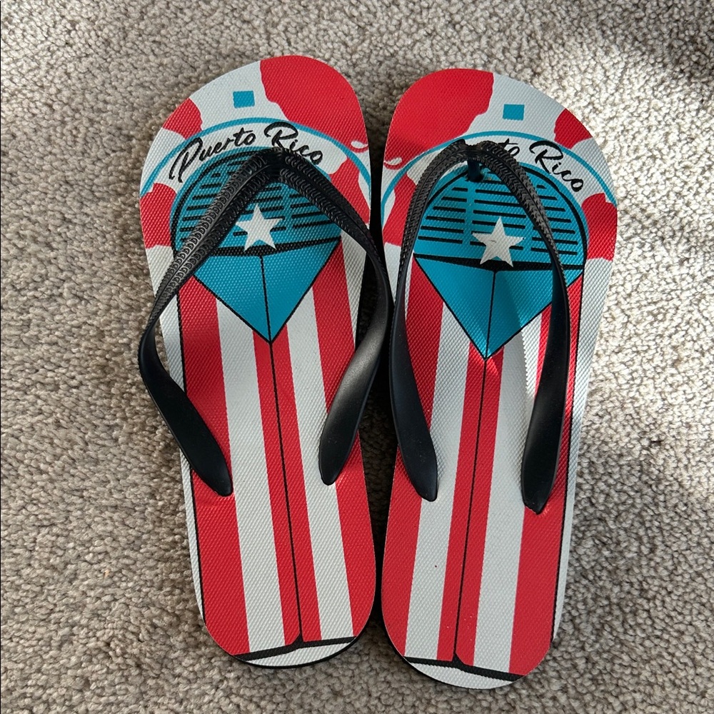 Chancletas de Puerto Rico Flag Flip Flops SZ 9